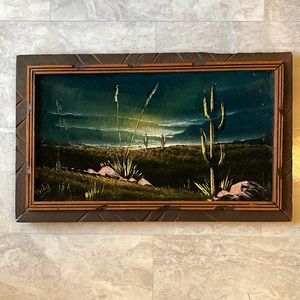 Velvet Painting Southwest Desert Mexico Vintage by Rudy Carved Frame